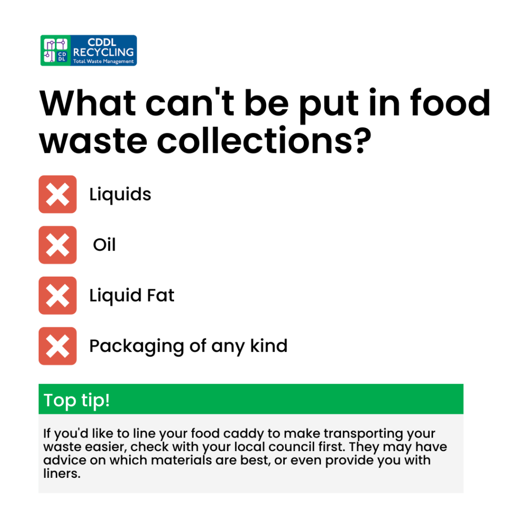 what can't be put in food waste collections? | CDDL Recycling